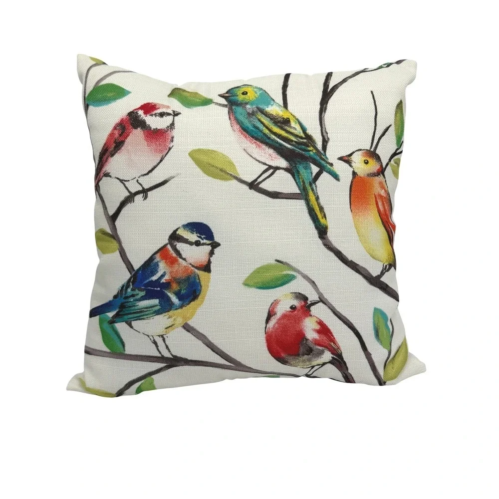 Bird Print Square Decorative Throw Pillow 16x16 Multicolor Watercolor Nature